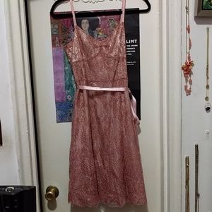 ANN TAYLOR pink lace slip dress with sash